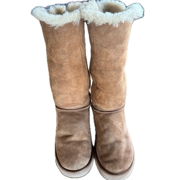 UGG Womens Size 10 Boots Bailey Knit Bow Tall Chestnut Brown Suede Shearl… - Picture 6 of 7